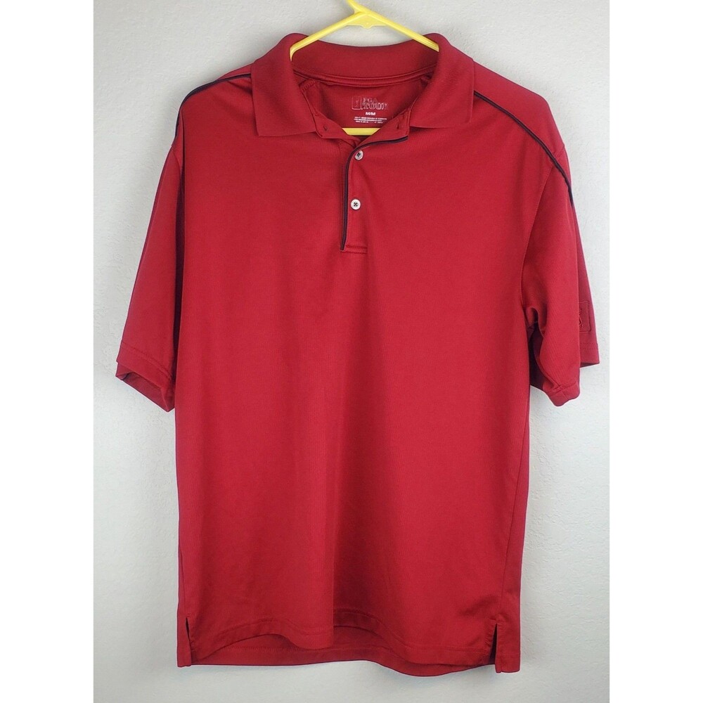 PGA Tour Men's Medium Red Polo Shirt Black Piping Golf